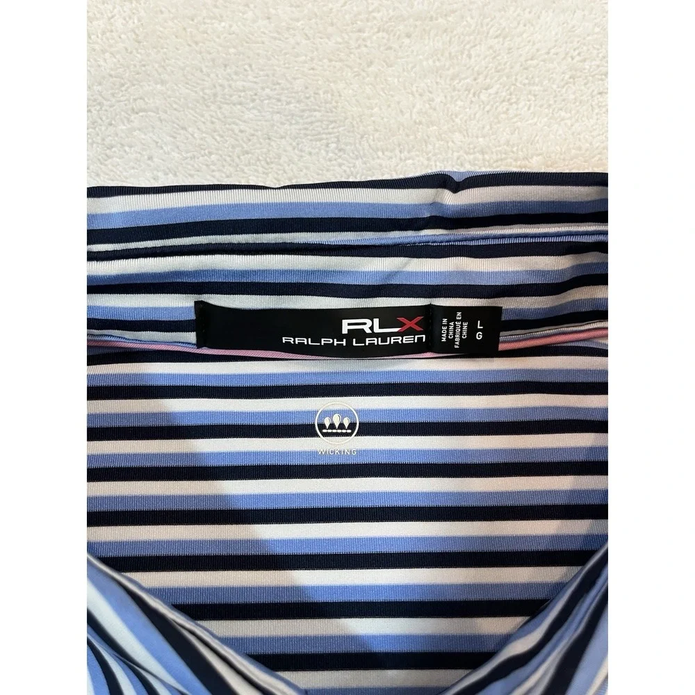 RLX Ralph Lauren Golf Polo Men's Large Performance Wicking Blue‎ Black Striped